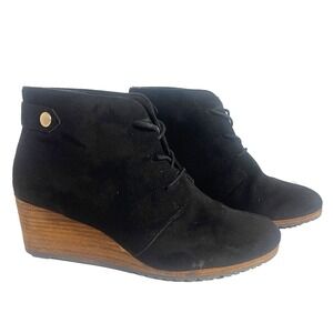 Dr Scholl's Conquer Black suede wedge lace ankle boot Women's 7.5 Cork‎